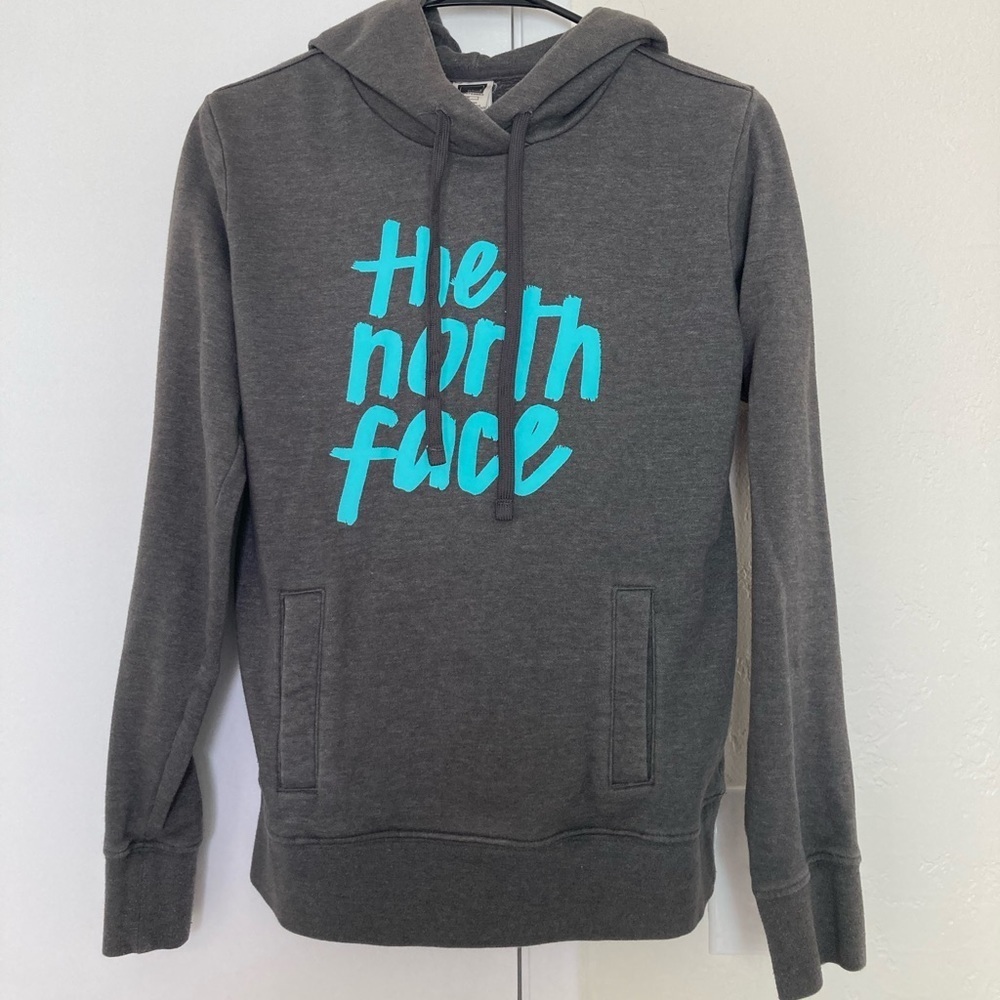 The North Face Woman’s Gray Hoodie with Blue Logo, Size: Small - EUC